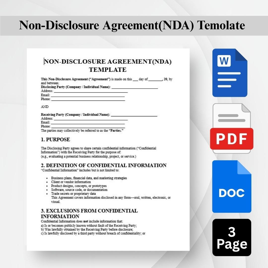 Nondisclosure Agreement (NDA) Template Word & PDF Confidentiality