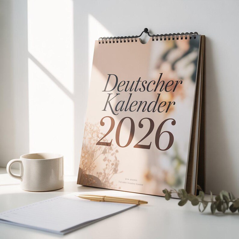 German-language 2026 printable calendar, minimalist black-and-white Jahreskalender, monthly German planner pages for home office school, A4 and Letter PDF digital download wall calendar