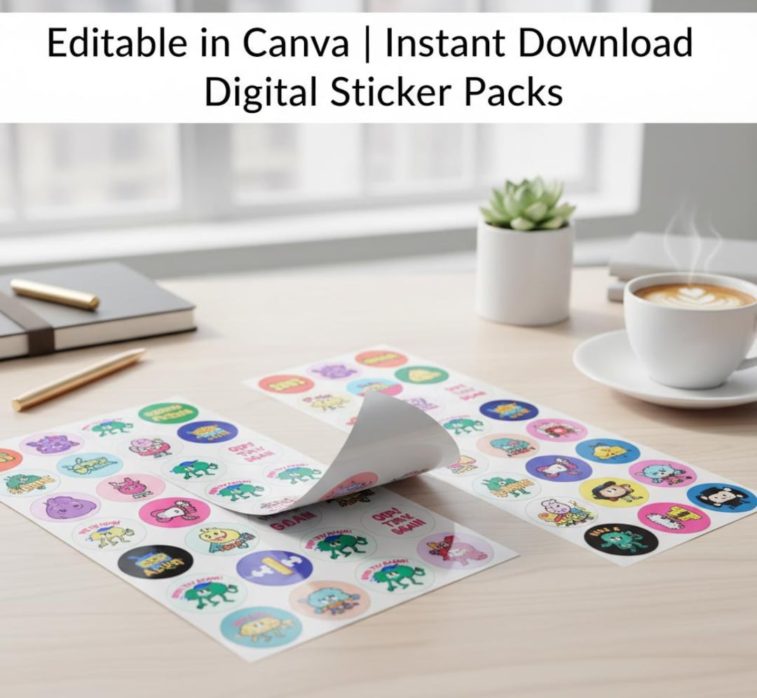 Digital Sticker Pack Canva Template | Editable Sticker Sheet ...