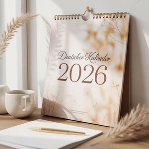 German-language 2026 printable calendar, minimalist black-and-white Jahreskalender, monthly German planner pages for home office school, A4 and Letter PDF digital download wall calendar