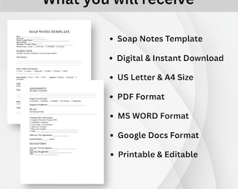 SOAP Notes Template | PDF & Word | Therapist Progress Note | Counseling  | Nurse Documentation Form | Medical Note