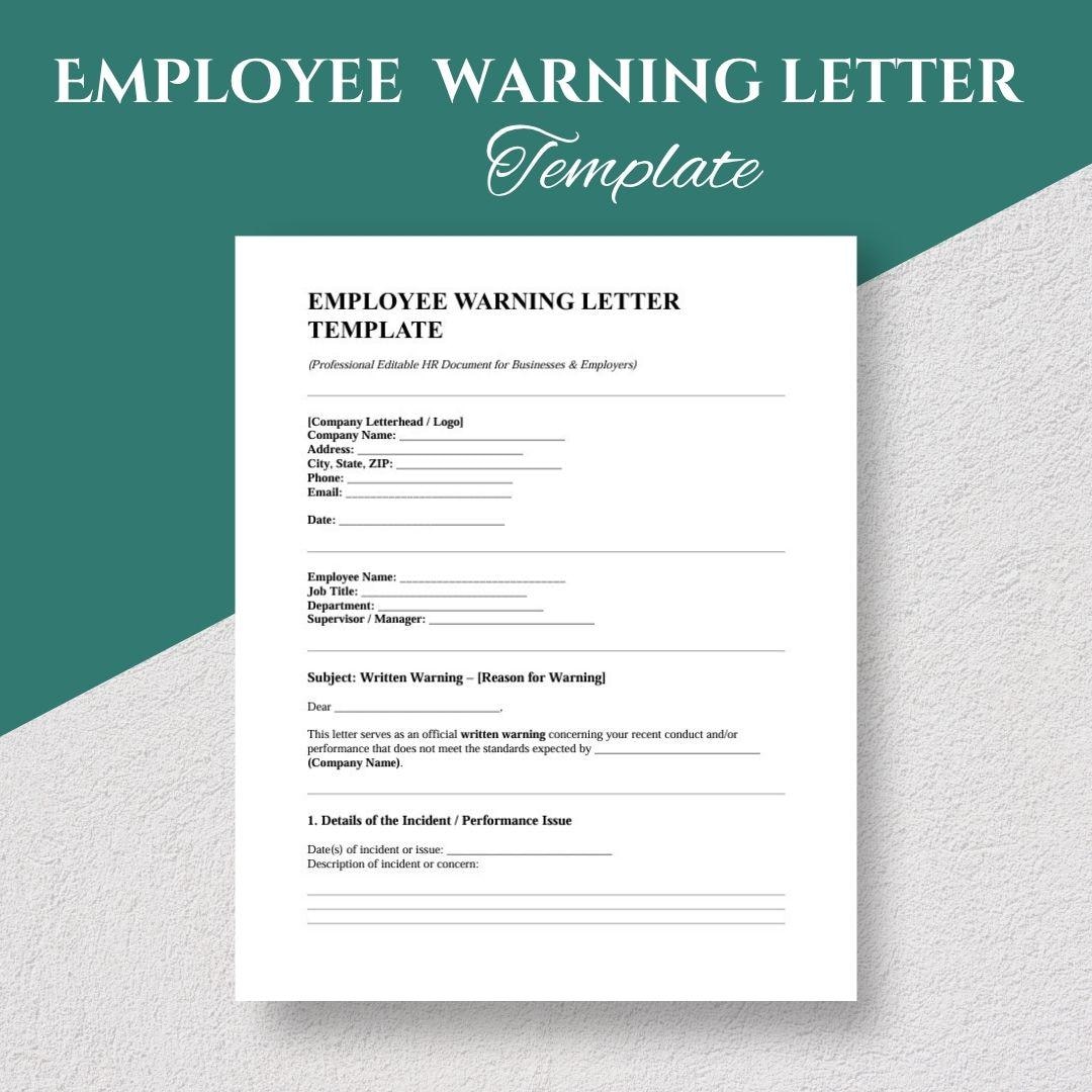 Employee Warning Letter Template: Editable HR Form (canva, PDF, Word ...