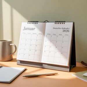 German-language 2026 printable calendar, minimalist black-and-white Jahreskalender, monthly German planner pages for home office school, A4 and Letter PDF digital download wall calendar