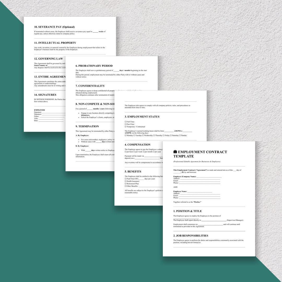 Employment Contract Template: Editable HR Legal Agreement PDF, Word ...