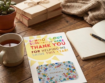 Porta tarjetas de regalo para maestros de fin de año, agradecimiento de verano, agradecimiento imprimible para maestros