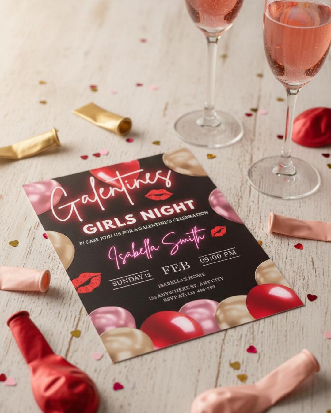 Galentine’s Girls Night Invitation, Friends Valentine Dinner Digital ...