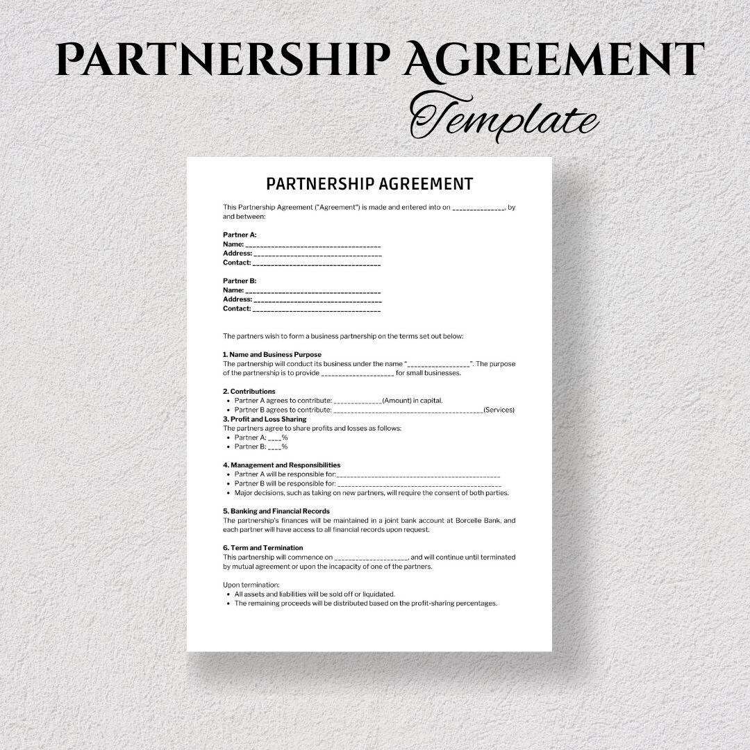 Partnership Agreement Template: Editable Business Contract Canva, Word ...