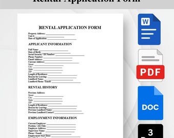 Rental Application Form | Tenant Application | Editable Word PDF Template | Property Management | Landlord