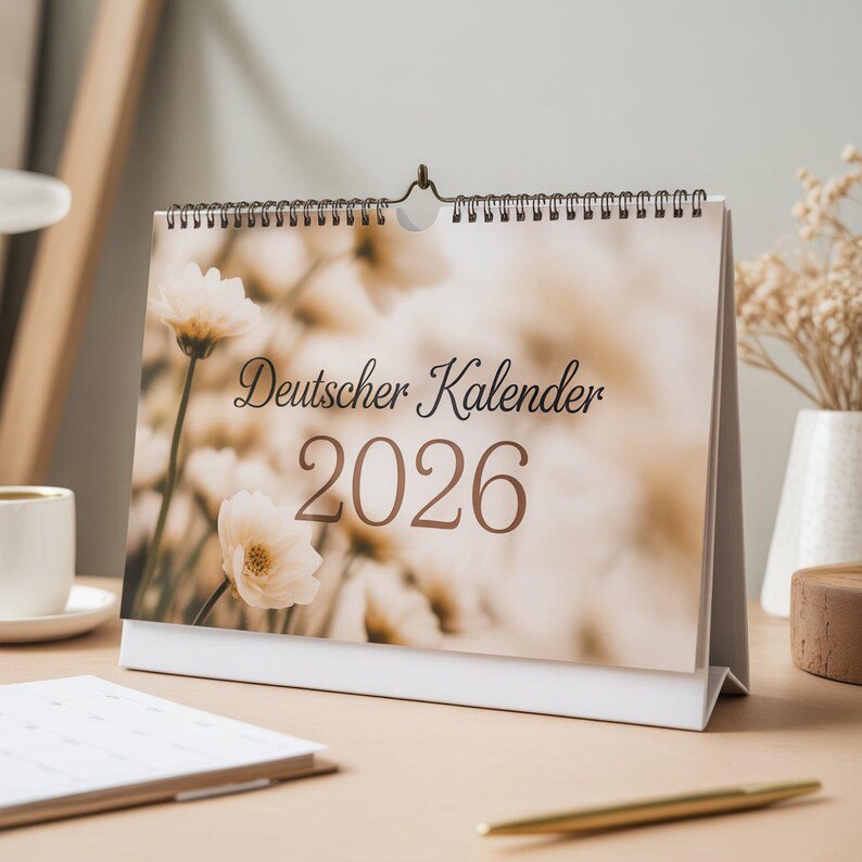 German-language 2026 printable calendar, minimalist black-and-white Jahreskalender, monthly German planner pages for home office school, A4 and Letter PDF digital download wall calendar