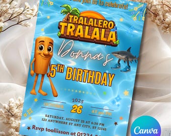 Editable Italian Brainrot Birthday Invitation, Digital download, six seven meme, 67 brainrot, meme birthday card,Italian memes Funny Shark