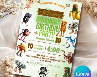 Italian Brainrot Birthday Invitation, Digital Invitation, Birthday Invitation, Canva Template Invitation, Editable, Digital Download