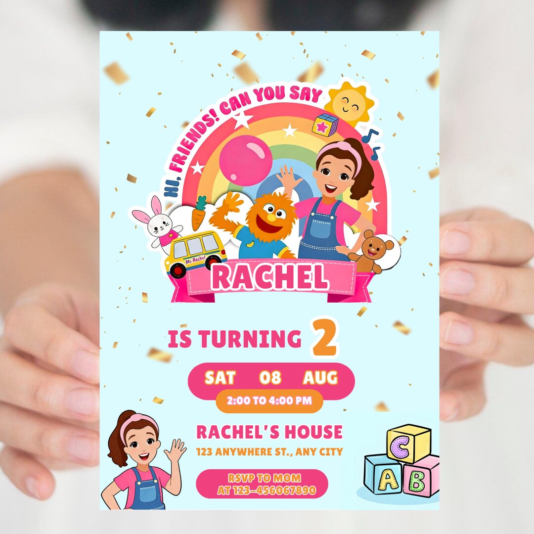 Editable Ms Rachel Birthday Invitation, Ms Rachel Party Invite Template ...