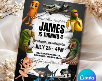 Italian Brainrot Birthday Invitation, Digital Invitation, Birthday Invitation, Canva Template Invitation, Editable, Digital Download