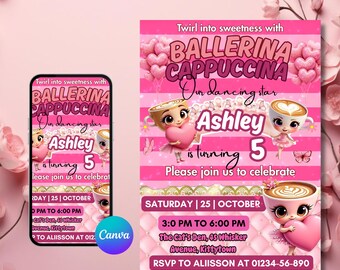 Editable Italian Brain Rot Invitation | Ballerina Cappuccina Italian Brain Rot invitation,birthday invite, funny brainrot party tiktok meme