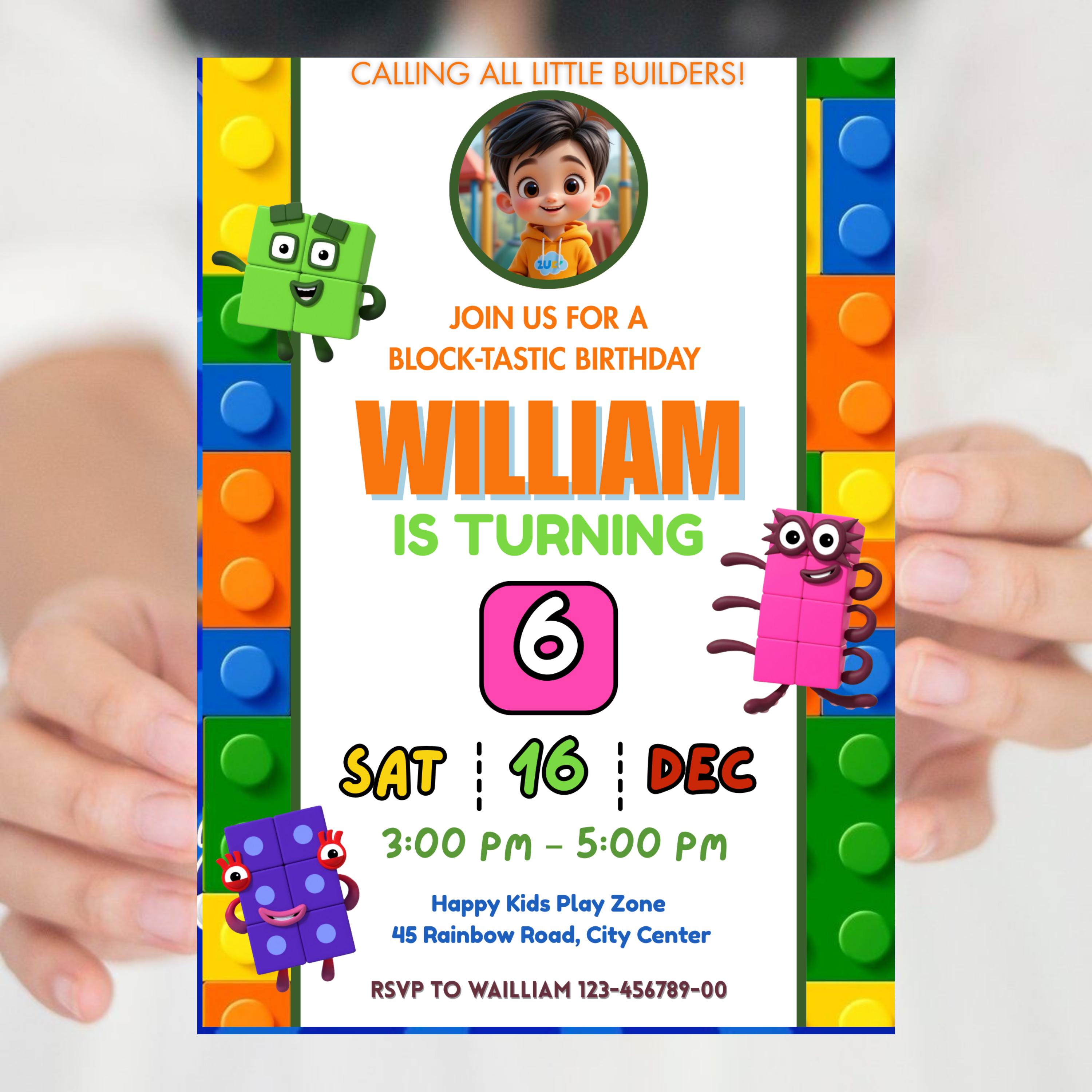 Editable Building Blocks Birthday Invitation Building Bricks Kids ...