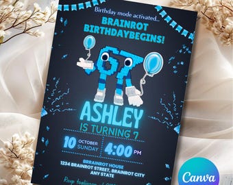 Six Seven Meme Birthday Invitation, 7th birthday invite boy,I Was 6 Now I’m 7 birthday invite, EDITABLE Italian 67 Brainrot Steal A Brainrot