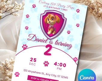 Editable Paw - Ty Sky Birthday Invitation Template, Printable Birthday Party Invitations, Digital Kids Party Invite Template Bday Card