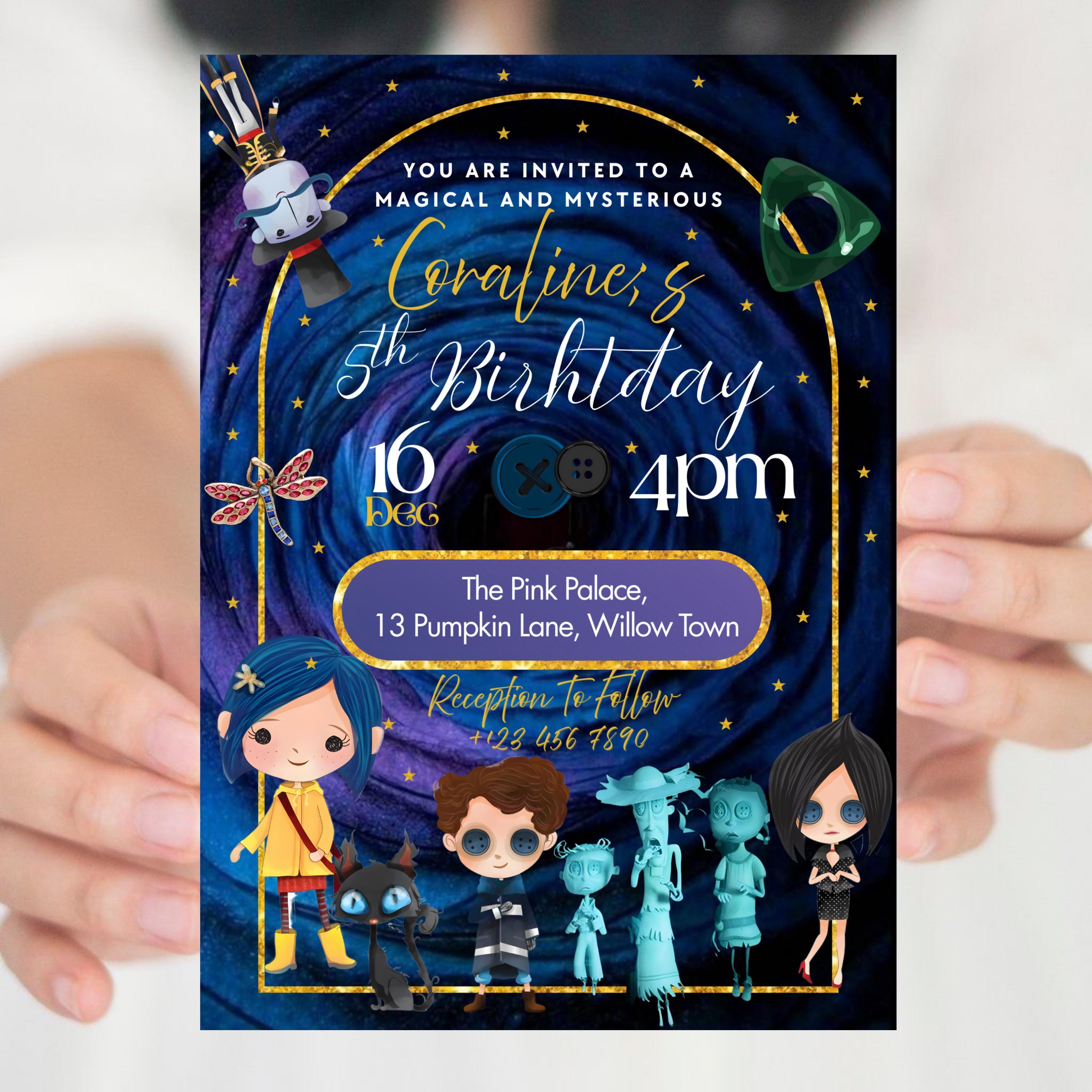 Editable Coraline Invitation Canva, Printable Coraline Birthday ...