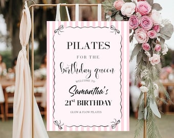 Modèle de plaque de bienvenue de fête de cours de Pilates, ruban Coquette d'anniversaire brunch (téléchargement numérique) Reformer Pilates Studio Bachelorette Decor 387