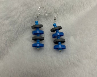 Blue and Gray Medicine Cap Earrings University of Kentucky Colors Upcycled Sterling Silver Nurse Gift