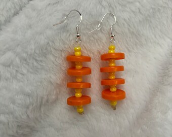 Orange and Yellow Medicine Cap Earrings Upcycled Sterling Silver Nurse Gift