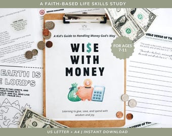 Estudio de unidad de educación en el hogar: Lecciones bíblicas de sabiduría con el dinero, plan de estudios bíblico sobre administración del dinero y habilidades para la vida, fe cristiana, educación en el hogar imprimible