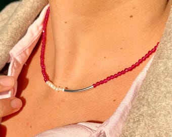 Grasse Necklace | Freshwater Pearls, Semi-Precious Stones | Pink Spinels | Natural Stones | Handmade Jewelry | Gift for Her
