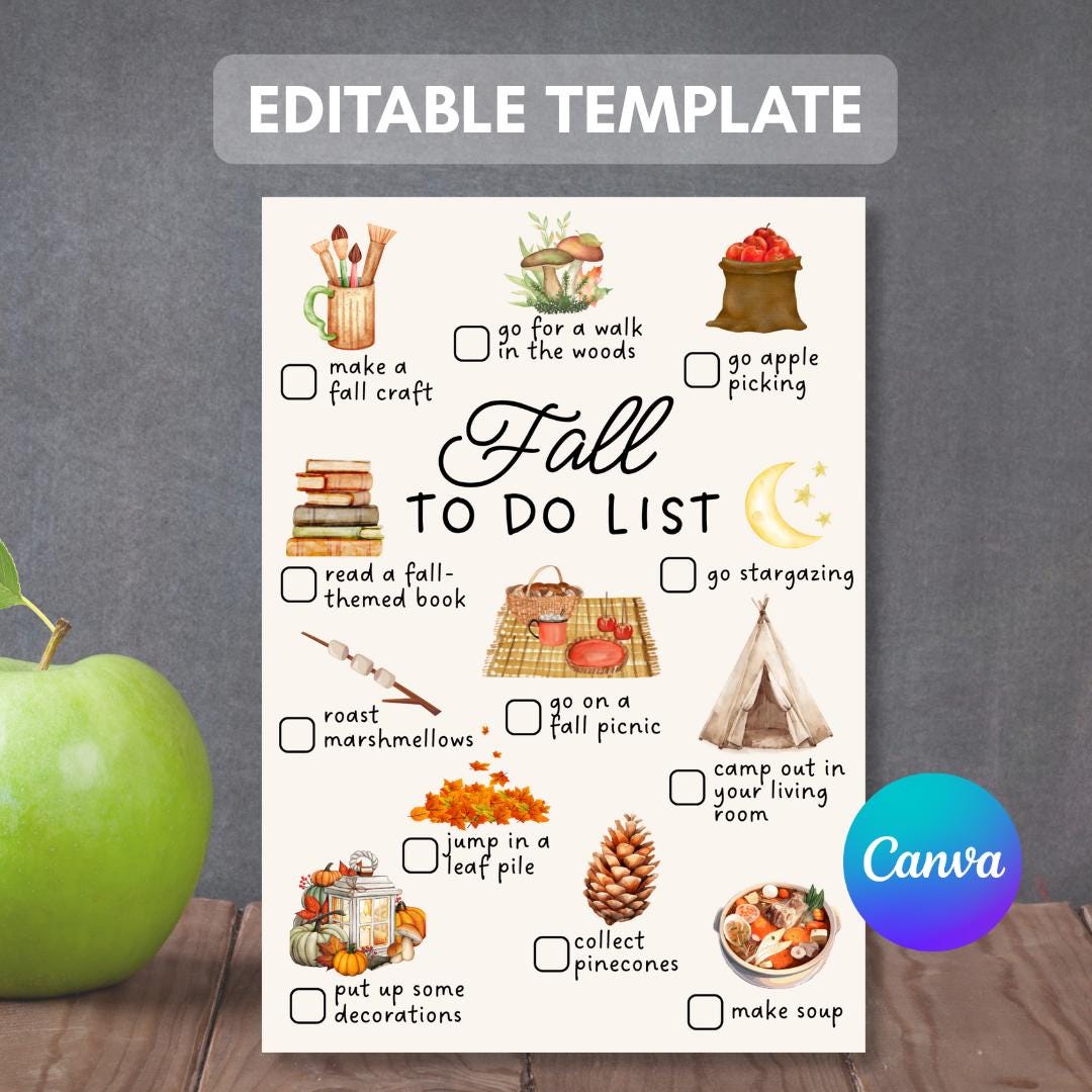 Editable Fall Bucket List: Family Autumn Checklist (canva Template ...