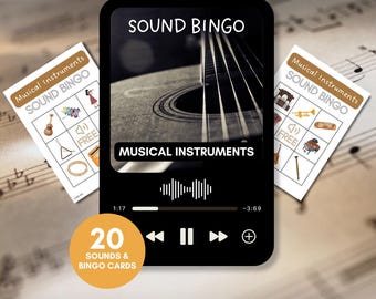 Juego de bingo musical para niños: aprendizaje multisensorial con instrumentos musicales.