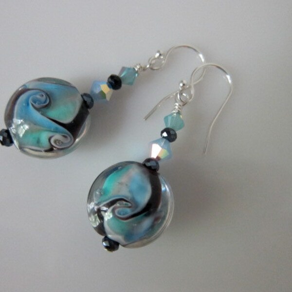 RESERVED FOR CYNDI: Teal & Cornflower Blue Lampwork Beaded Earrings