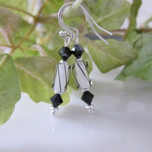 Black and White Furnace Glass & Crystal Earrings