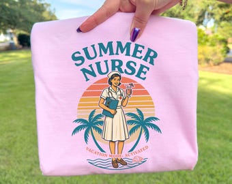 Summer Nurse Vacation Mode Activated Shirt, Comfort Colors Nurse Tee, RN Beach Vacation Nurse Gift, Registered Nurse T-Shirt