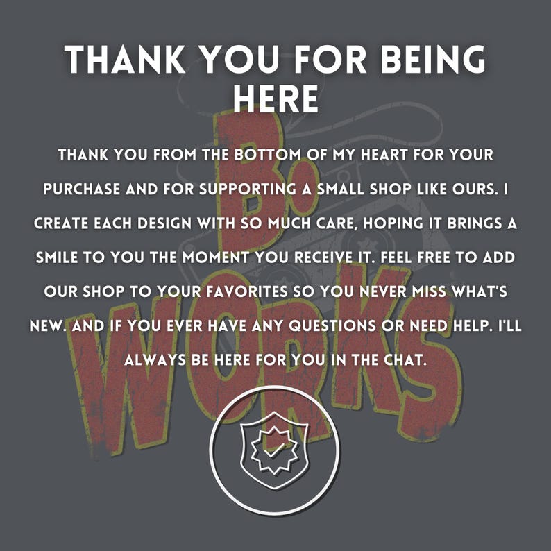 May include: A graphic with the text "THANK YOU FOR BEING HERE" in white and red lettering on a dark gray background. The text includes a message of gratitude and support for small businesses.