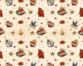 Muttertag | Vintage Tattoo Blitz Geschenkpapier | Rosa Anker Schwalbe Muster