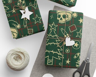 Grunge Tattoo Christmas Wrapping Paper: Barbed Wire Trees