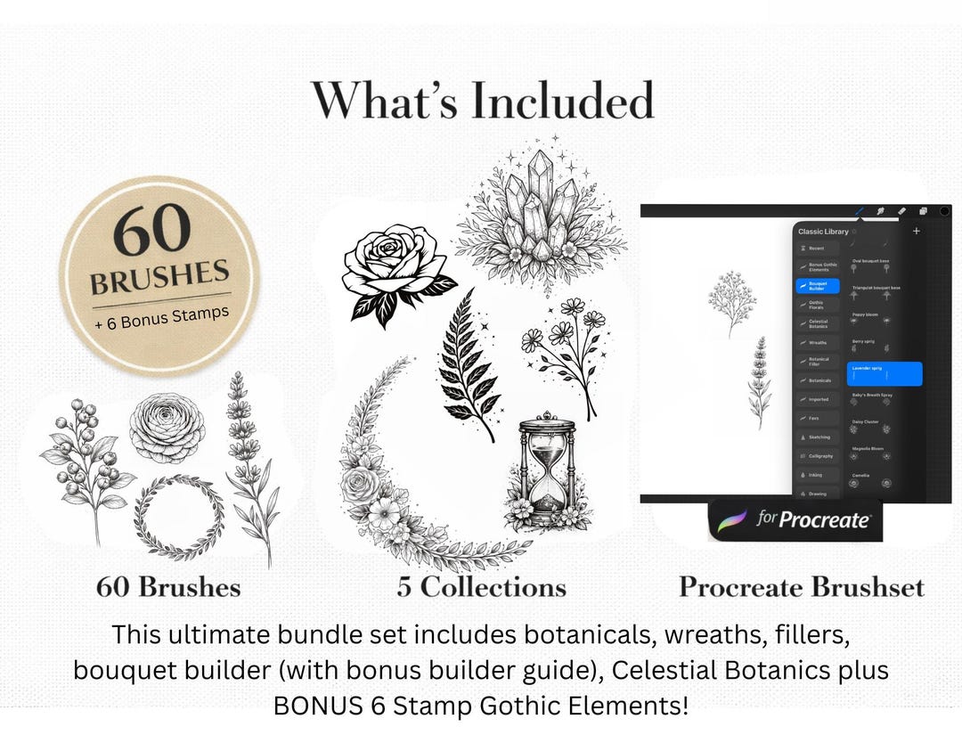 Botanical Stamp Brushes for Procreate | Floral, Gothic, Tattoo Flash ...