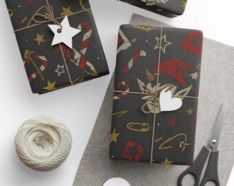 Punk Rock Christmas Wrapping Paper: Tattoo Flash Art, Grunge Xmas Decor