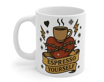Espresso Yourself Tasse: Tattoo Kunst Kaffeetasse, Rockabilly Decor