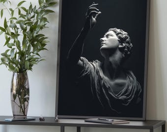 Classical Sculpture Canvas Wall Art – Dramatic Marble Statue with Uplifted Hand