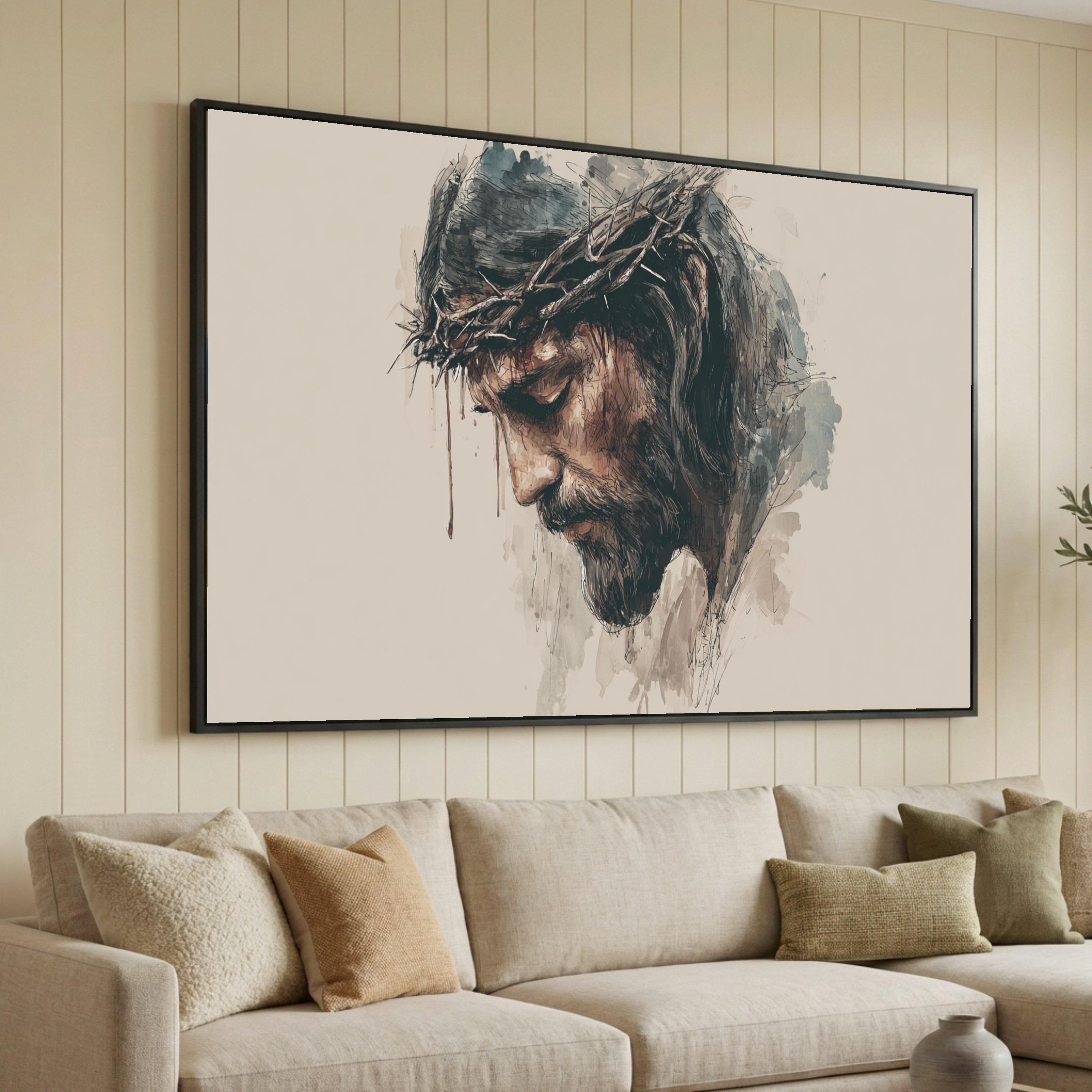 Jesus Christ Crown of Thorns Canvas Print, Religious Spiritual Wall Art ...