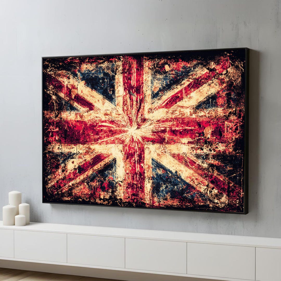 Grunge British Flag Canvas Wall Art, Distressed Union Jack Print, Retro ...