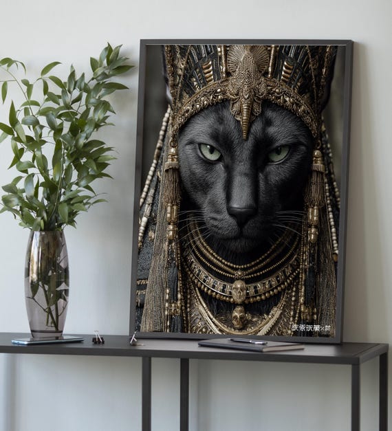 エジプトのファラオ猫のキャンバス：神秘的な猫の壁アート - Etsy 日本