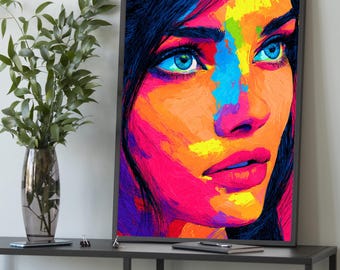 ポップアートの女性キャンバス - カラフルな女性の肖像画の壁アート