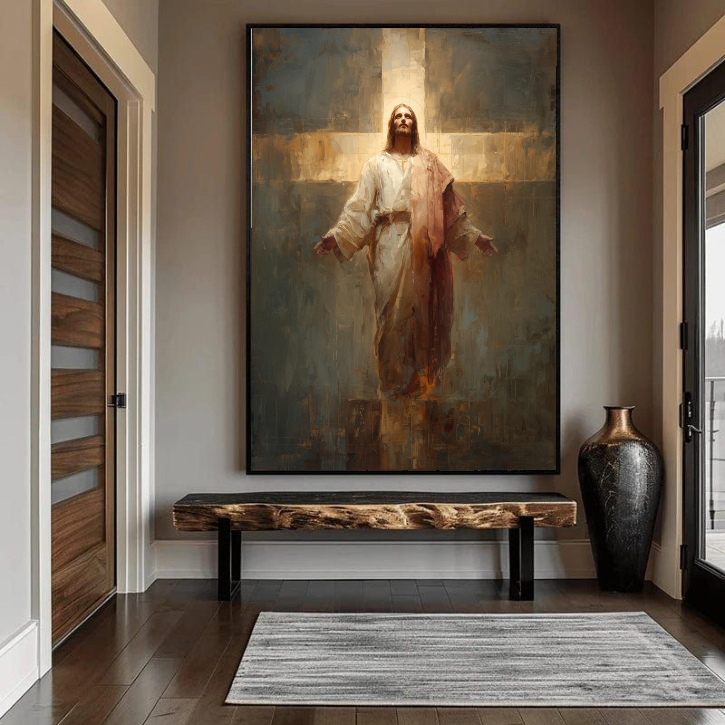 Jesus With Glowing Cross Canvas Print, Inspirational Christian Wall Art ...
