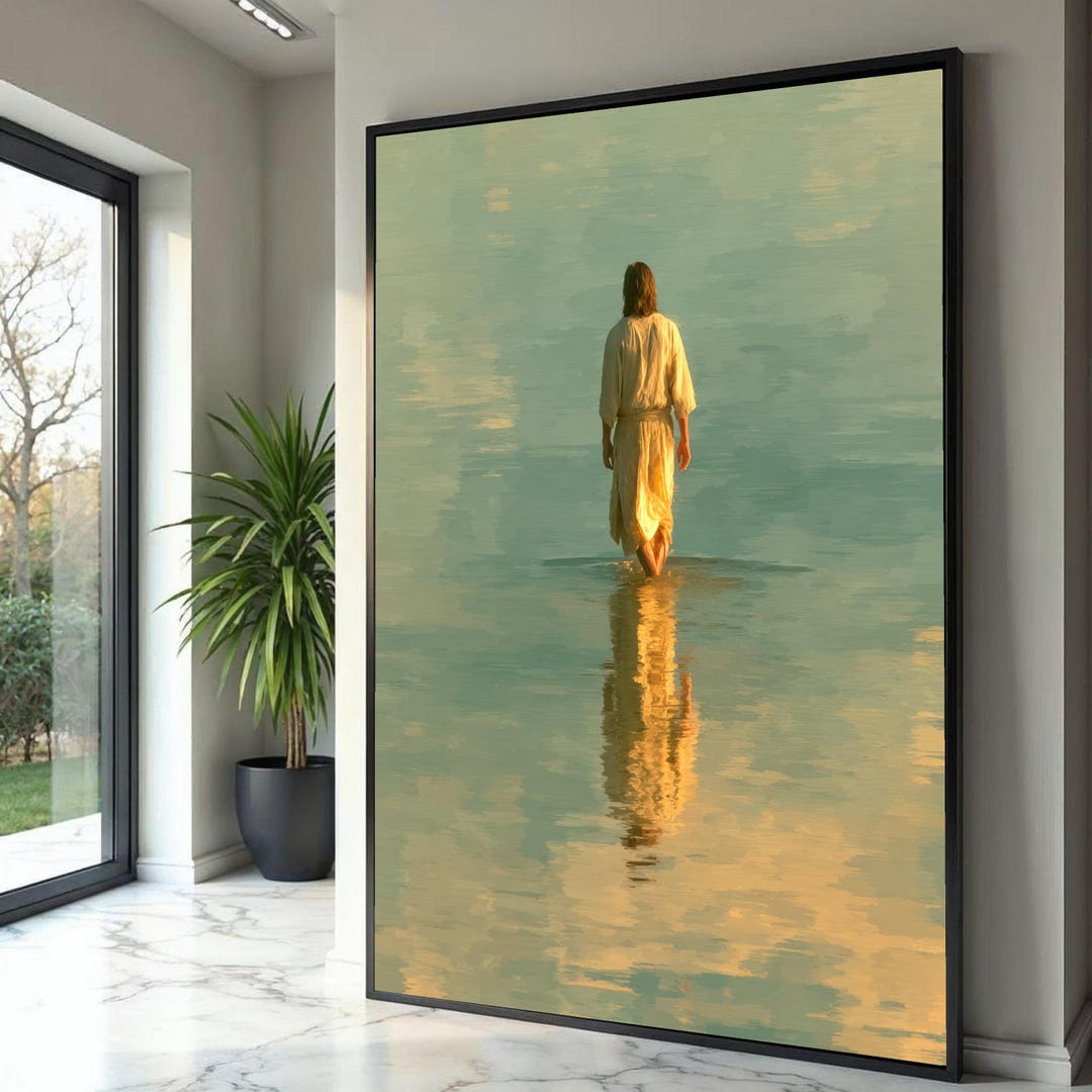 Serene Figure Walking on Water Canvas Print, Spiritual Reflection Wall ...