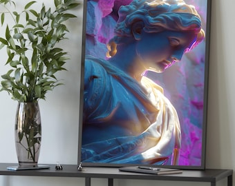 Neon Greek Goddess Statue Canvas Art - Modern Home Decor