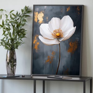 Weiße Blumen Leinwand - Moderne Blumenwandkunst, minimalistische botanische Malerei, elegante Dekoration