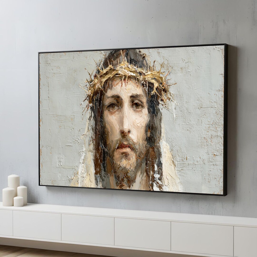 Jesus Christ Crown of Thorns Portrait Canvas Art, Oil Painting Style ...