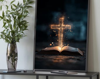 Tela Cruz Brilhante – Arte de Parede Cristã, Pintura da Bíblia Sagrada, Decoração Religiosa Inspiradora para Casa