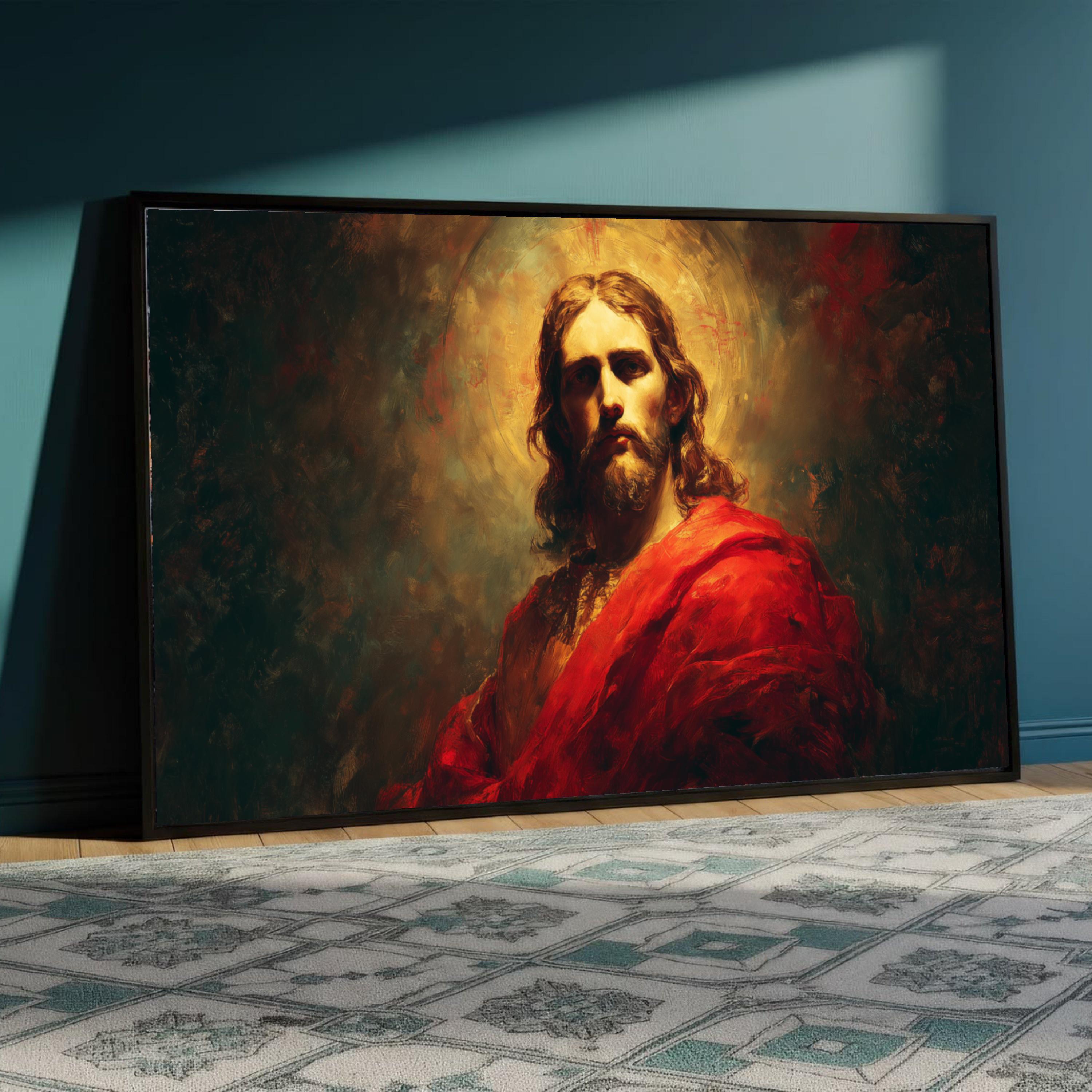 Iconic Jesus Christ Portrait Canvas, Religious Spiritual Wall Art ...